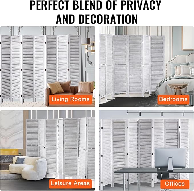 VEVOR Wood Room Divider, 8 Panel Wood Folding Privacy Screen, 66.9 Inches Tall Indoor Louvered Wooden Partition, Portable Decoration Screen, for Room Separation, Home, Office, Restaurant & Bedroom-DeskLoop Office
