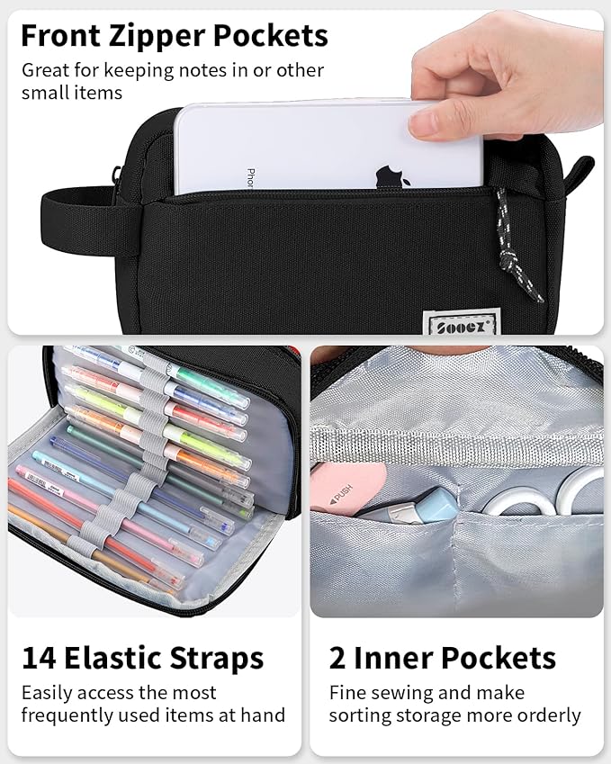 Sooez Big Capacity Pencil Case, Upgraded Canvas Pencil Pouch Large Pencil Bag - Image 2