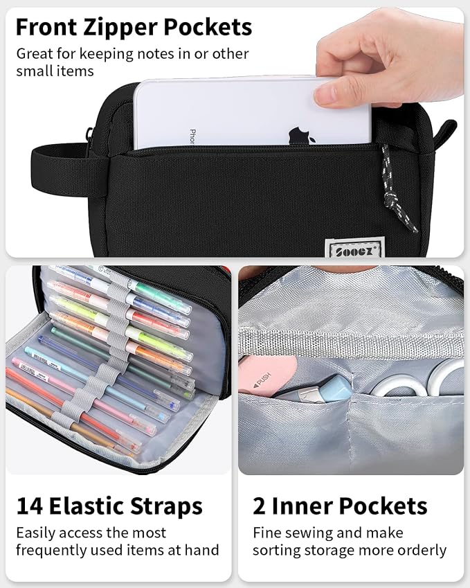 Sooez Big Capacity Pencil Pen Case, Upgraded Canvas Pencil Pouch Pencil Bag - Image 3