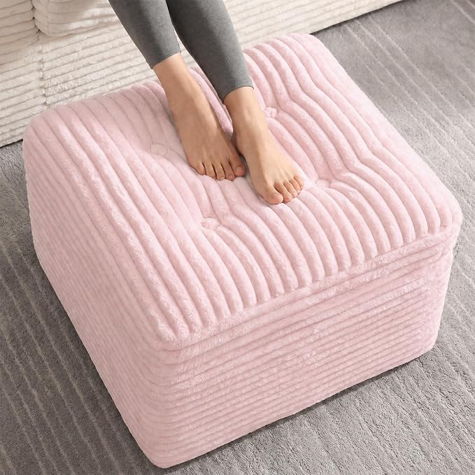23.6in Pouf Ottoman, Corduroy Ottoman Foot Rest by Unknown