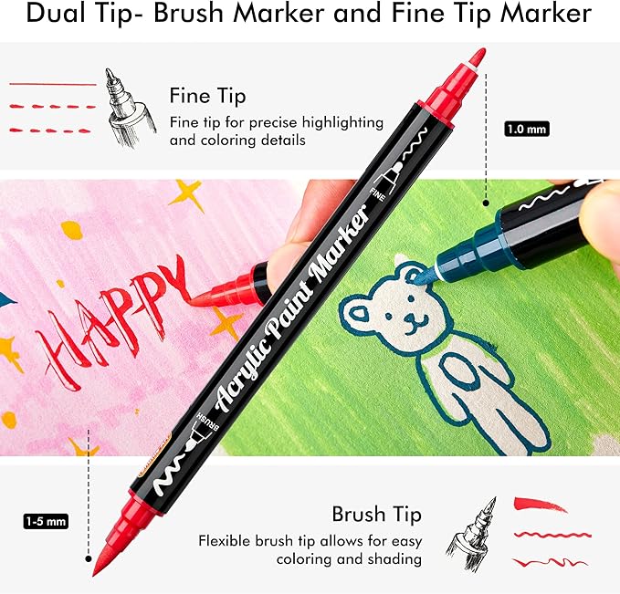 Shuttle Art 36 Colors Dual Tip Acrylic Paint Markers, Brush and Fine Tip for Rock Painting, Ceramic, Wood, Canvas, Plastic, Glass, Stone, Calligraphy, Card Making, DIY Crafts-DeskLoop Office