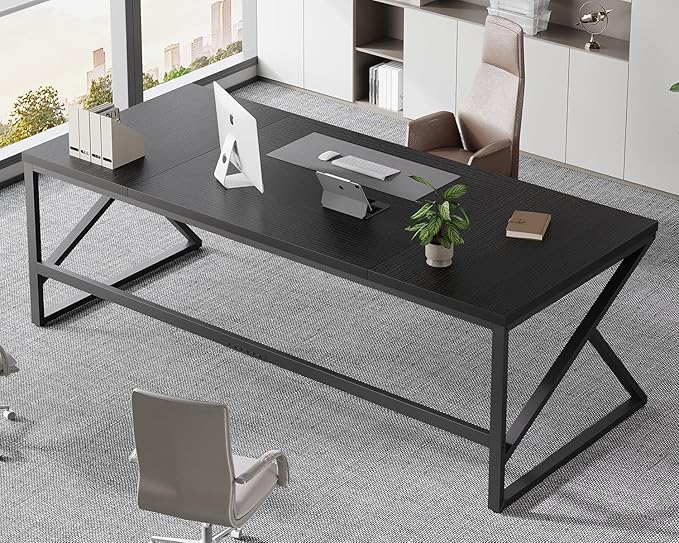 HSH Extra Long Black Computer Desk, 78 inch Large Home Office 2 person Desk, Industrial Metal Wood double Desk for Executive Work Writing Study, Modern Black Bedroom Living Room PC Laptop Gaming Table-DeskLoop Office