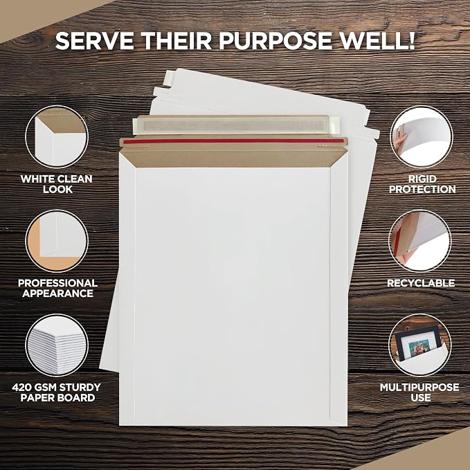 100 Pack Rigid Mailers 9x12 inches – Self Adhesive White Photo Mailers Large– - Image 3