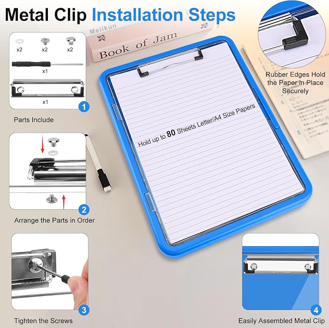 Meiikun Clipboard with Storage, Clip Boards 8.5x11 with Dual Storage, Plastic - Image 6