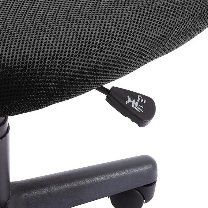 Amazon Basics Rolling Desk Chair, Adjustable, Low Back, Padded Seat, Breathable Mesh, Swivel, Black, 21.25" D x 22.5" W x 38" H