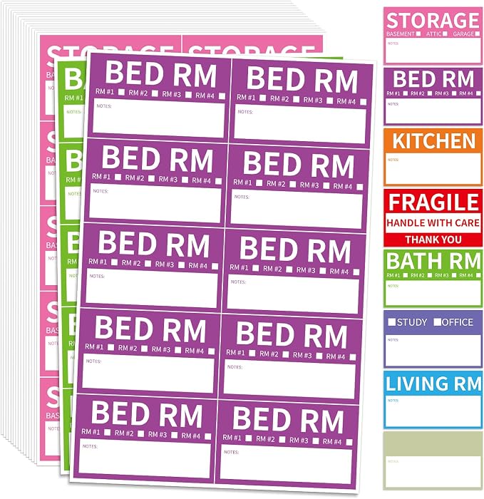 510 Home Moving Labels, 3.4 x 2 inches, 8-Color Coded Packing Box Stickers - Image 2