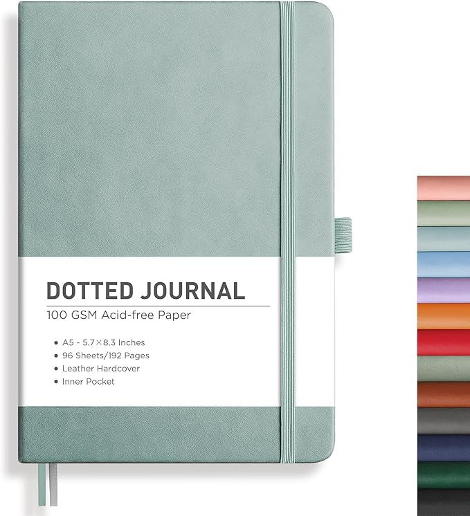 RETTACY Dotted Journal Notebook, 192 Pages, A5 Medium Size, Leather Hardcover by RETTACY