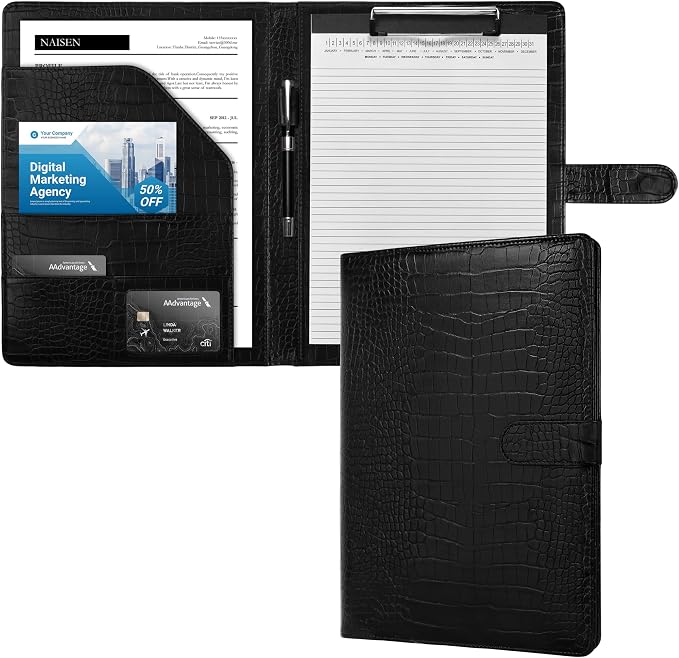 Clipboard Folder Padfolio, Mymazn Writing Portfolio Faux Leather Clipboards - Image 6