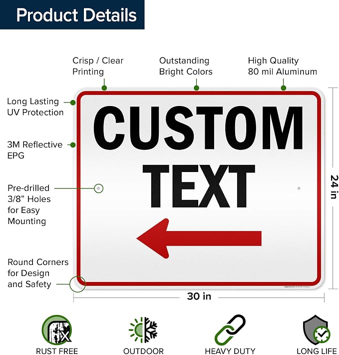 Custom Arrow Directional Sign, Left Arrow, 24x30 Inches, 3M EGP Reflective - Image 6