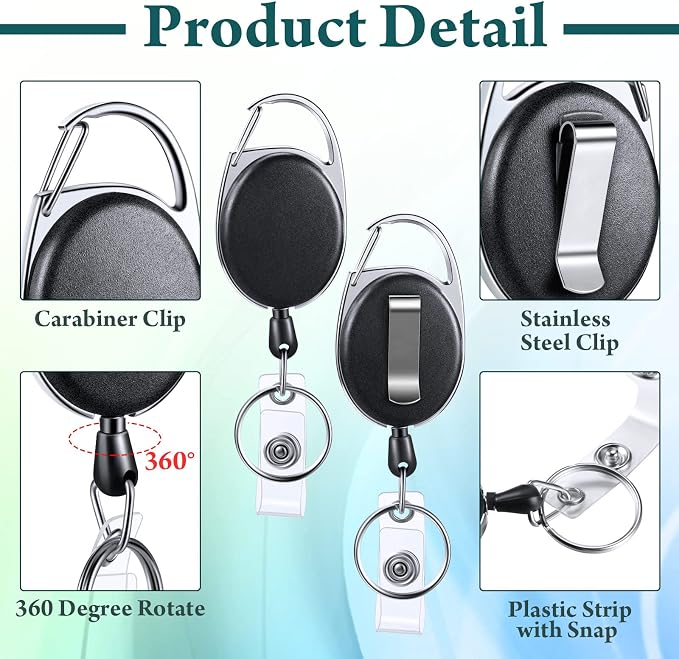 Laumoi 60 Pack Heavy Duty Retractable Badge Holder Reel - Image 3
