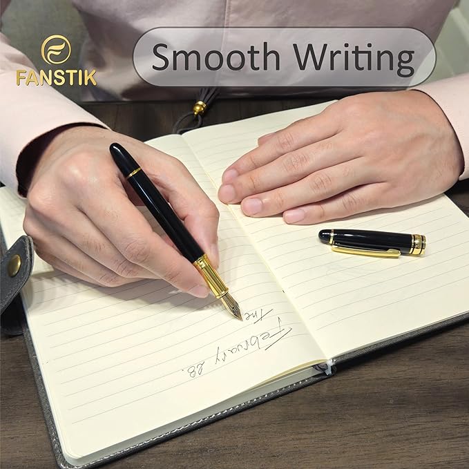 Customized Fountain pen with name (MADE IN USA), stainless steel, black and gold, luxury engraved pen personalized for men and for women. (Fountain Black-Gold)-DeskLoop Office