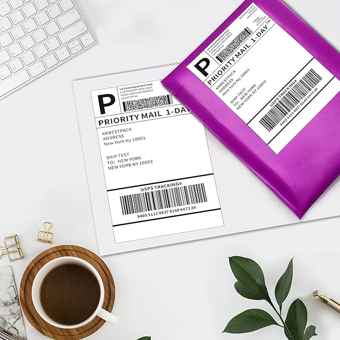 KKBESTPACK Half Sheet Shipping Labels for Laser and Inkjet Printers – 2 Per Page Self Adhesive Mailing Labels for Packages – White 8.5 x 5.5 Postage Labels for Shipping Boxes (500 Labels) (KK2LP)-DeskLoop Office