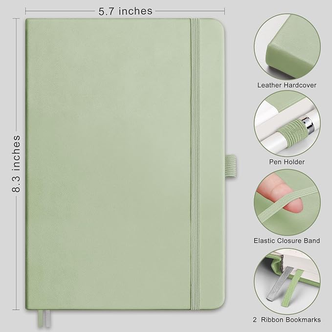 RETTACY Dotted Journal Notebook, 192 Pages, A5 Medium Size, Leather Hardcover - Image 2