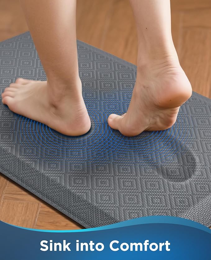 Ophanie Kitchen Mats for Floor, 3/4 Inch Thick Kitchen Rugs, Anti Fatigue Standing Cushioned Mat, Waterproof,Comfort Ergonomic Mat for Office, Home, Sink, 24'' x 70'' Grey Non-Slip Bottom-DeskLoop Office