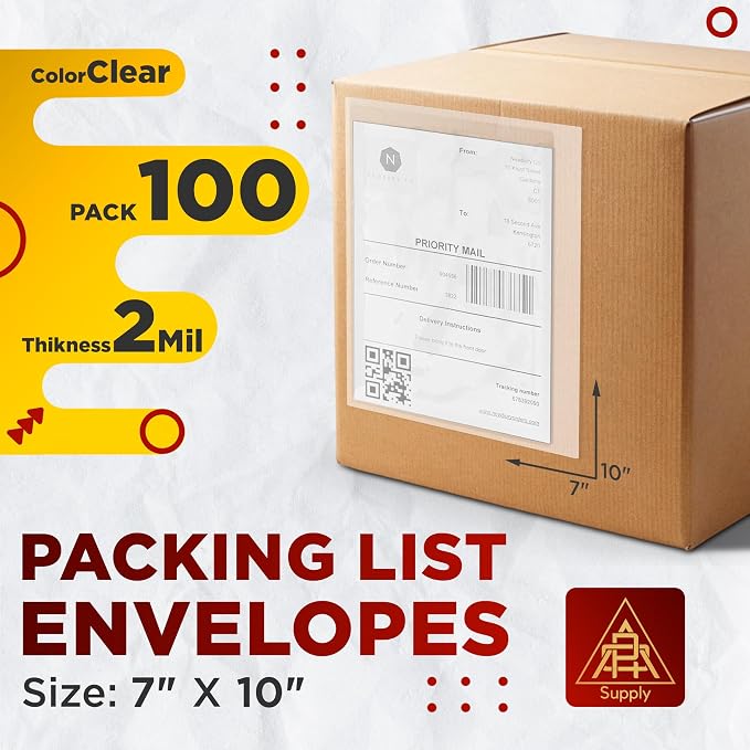 APQ Clear Top Loading Packing List Envelopes, 7 x 10 Inches. 100 Pack Packing - Image 2