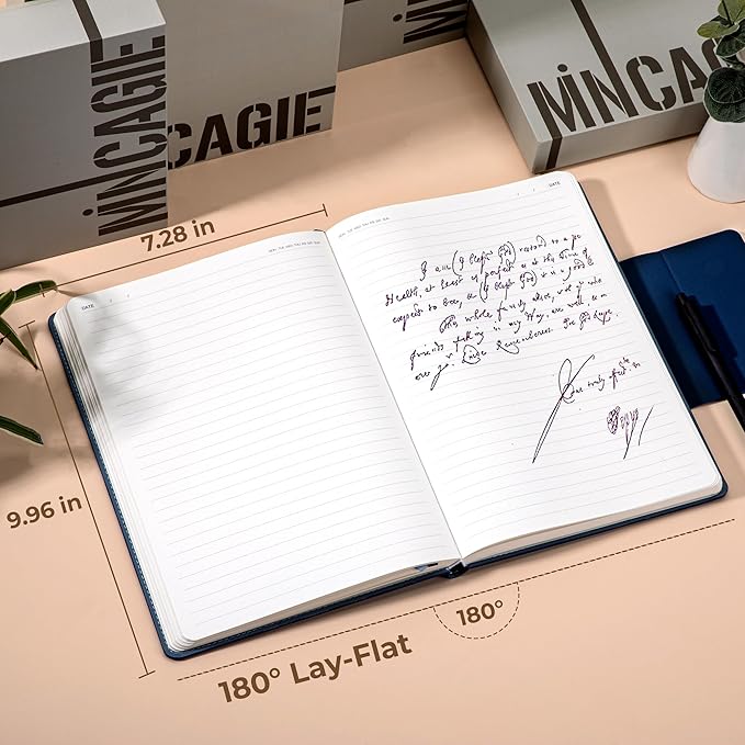 MINICAGIE Lined Leather Journals for Writing A5 Journaling Notebooks with 100 GSM Thick Paper Journal Notebook for Men & Women with Buckle Closure, Work Travel Note Taking Diary 5.7" x 8.3", Blue-DeskLoop Office