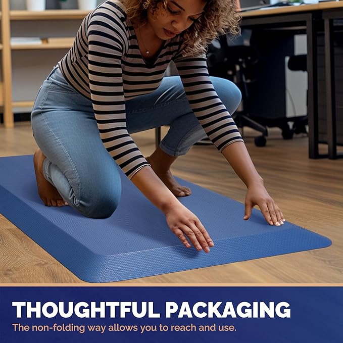 FEATOL Anti Fatigue Mat Floor Mat, Extra Thick Standing Office Desk Mat Memory Foam Cushioned Anti Fatigue Ergonomic Kitchen Mats Comfort Standing Pad NOT PVC 9/10 Inch Thick (Blue, 20x59x9/10-Inch)-DeskLoop Office