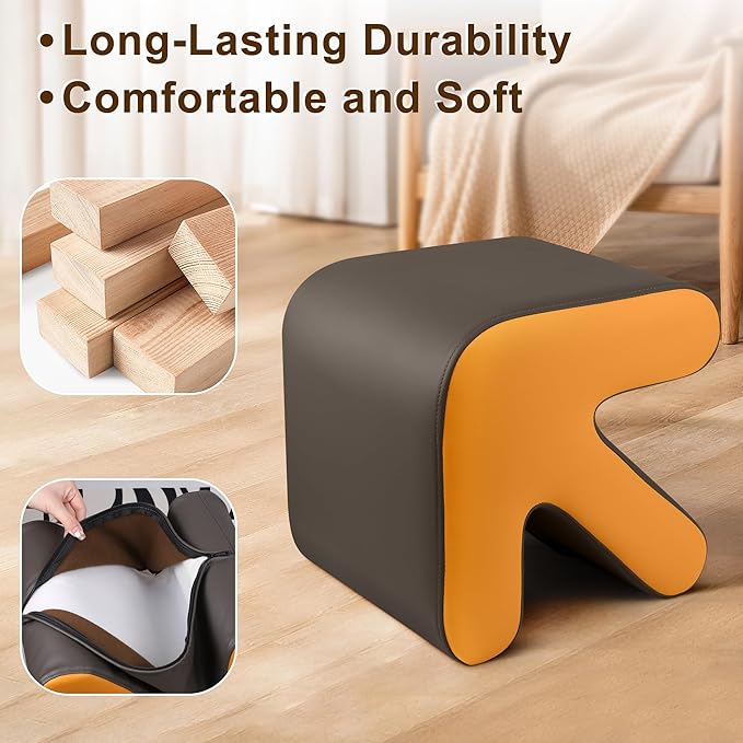 H&B Luxuries Ottoman, Foot Stool with Creative Shape, Napa Leather Ottomans, Removable Outer Foot Rest, No Assembly Required, Ottoman for Living Room, Bedroom, Entrance, Gray Yellow-DeskLoop Office