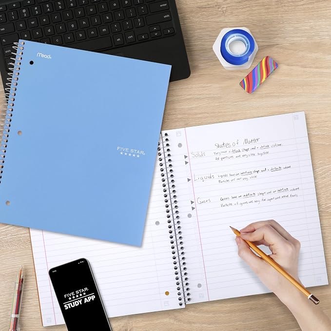 Five Star Spiral Notebook + Study App, 5 Subject, Wide Ruled Paper, 200 Sheets - Image 4