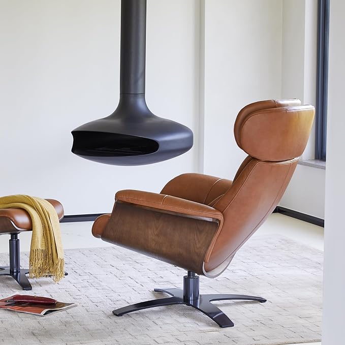 CHITA Genuine Leather Reclining Swivel Chair with Adjustable Headrest and Ottoman for Living Room, Saddle-DeskLoop Office