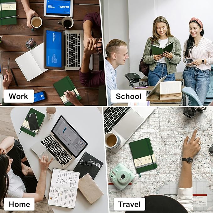 Comix 6 Pack Lined Journal Notebooks for Work, 240 Pages, 5.5"x8.3", Dark Green, Hardcover, A5 Medium College Ruled, Journaling Notebooks for Notes-taking, Fits for Office School Home-DeskLoop Office