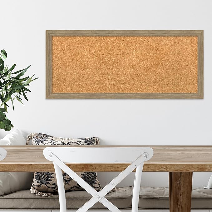 Amanti Art Natural Cork Board for Wall, 14x32 Vision Board with Brown Wood Frame, Medium Corkboard Office Decor for Home Organization, Casual Corkboard Pinboard to display items for home organization-DeskLoop Office