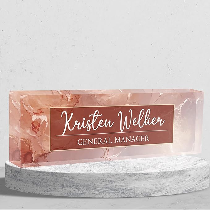 Personalized Name Plates for Desk, Premium Clear Acrylic Desk Name Plate by Custom