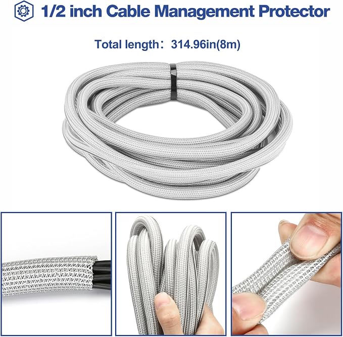 JOTO 26 Feet Cable Management Sleeve -Grey | Cord Organizer System - Image 4