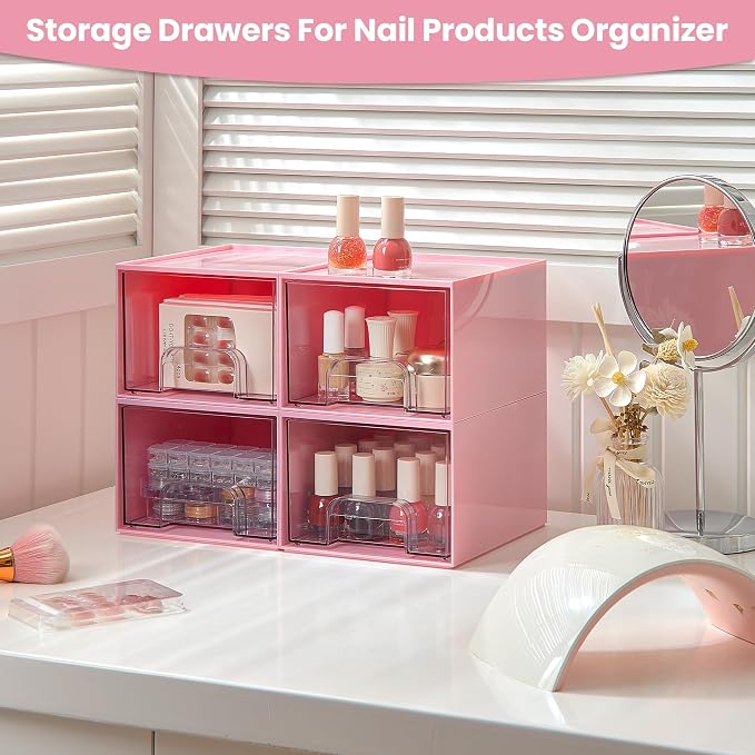Vtopmart 4 Pack Small Clear Stackable Storage Drawers, Acrylic Bathroom Makeup - Image 4