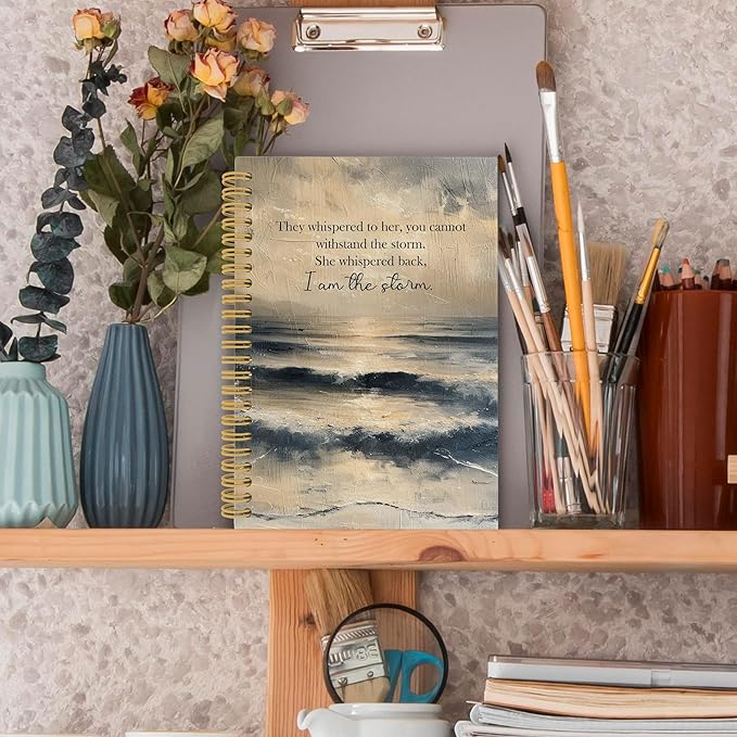 Inspirational Beach Spiral Notebook, Motivational Ocean Journaling Notebooks for Note Taking, Motivational Hardcover Journals for Women 160 Pages 5.5x8.3 Inch, Inspirational Empowerment Gifts-DeskLoop Office