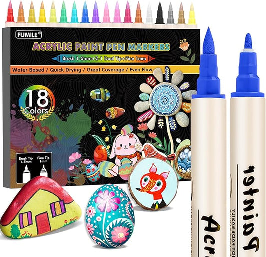 Easter Basket Stuffers Teens, 18 Colors Dual Tip Acrylic Paint Markers by FUMILE