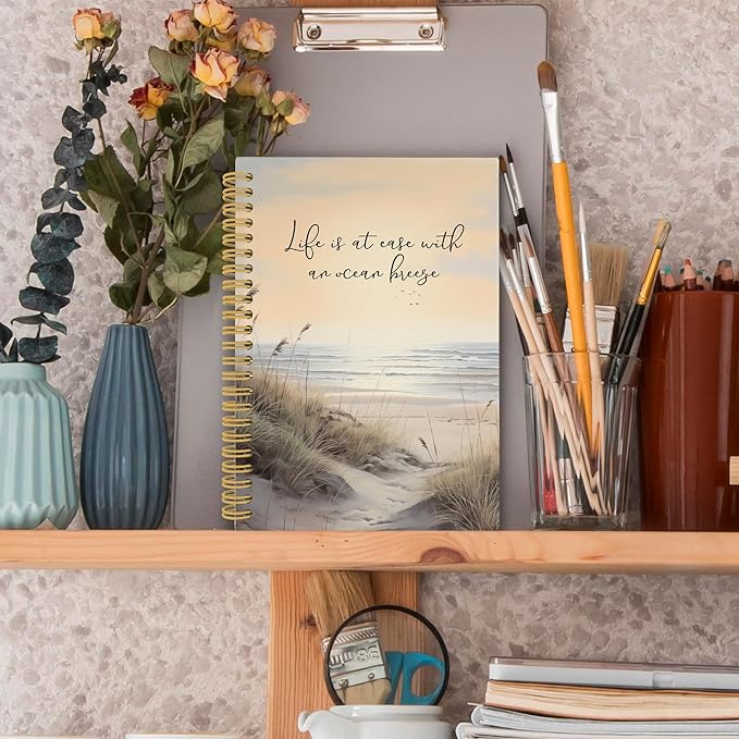 Ocean Mental Health Spiral Notebook, Coastal Relax Inspirational Journaling Notebooks for Counselling Therapy Office School, Beach Positive Hardcover Journals for Women 160 Pages 5.5 x 8.3 Inch-DeskLoop Office