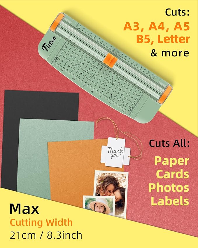 Firbon Morandi A5 Paper Cutter, Straight Small Paper Trimmer with Side Ruler for Scrapbooking Craft, Paper, Coupon, Label, Cardstock-DeskLoop Office