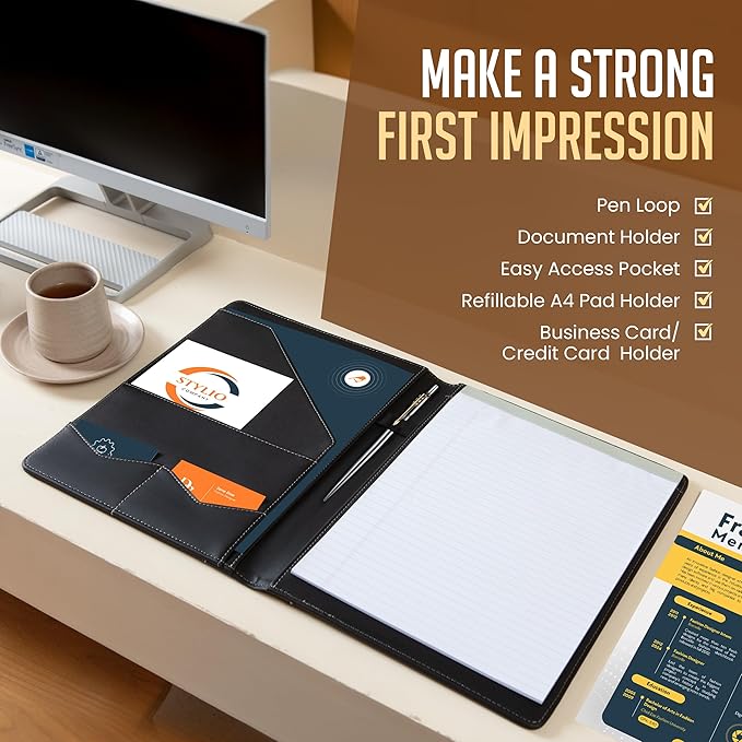 STYLIO Padfolio Portfolio Organizer Binder | Interview Resume Folder, Legal - Image 2