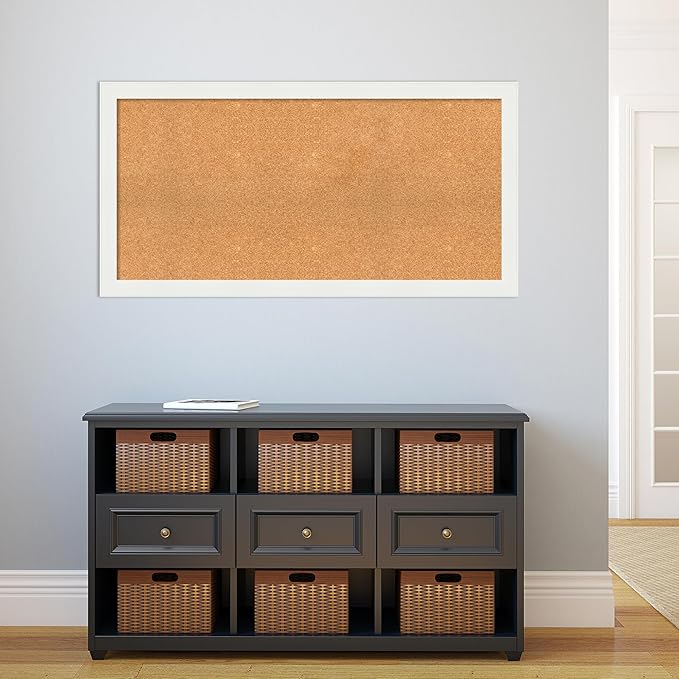 Amanti Art Natural Cork Board for Wall, 25x49 Vision Board with White Frame, Oversize Corkboard Office Decor for Home Organization, Casual Corkboard Pinboard to Display Items for Home Organization in-DeskLoop Office
