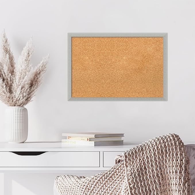 Amanti Art Natural Cork Board for Wall, 18x26 Vision Board with Silver Wood Frame, Medium Corkboard Office Decor for Home Organization, Casual Corkboard Pinboard to display items for home organization-DeskLoop Office