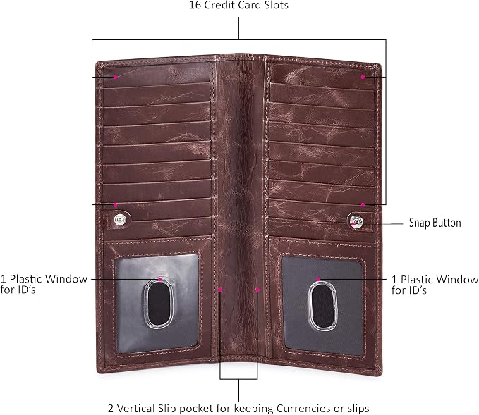 Long Wallet for Men Women Real Leather Bifold RFID Stylish Slim Handmade 2 ID - Image 3