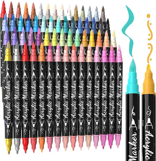 TOSHARE 60 Colors Acrylic Paint Markers, Brush & Fine Dual Tip Acrylic Paint by TOSHARE