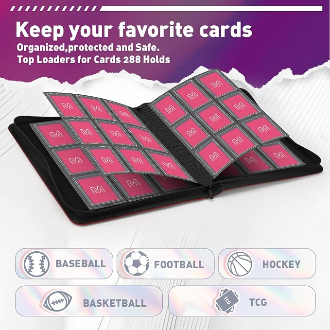 Toploader Binder, Trading Card Binder Storage Hold up 288 Cards 9-Pocket Top - Image 3