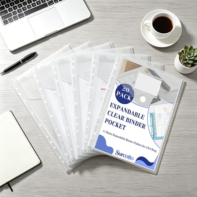 20 Pack Clear Expandable Binder Pockets - Image 7