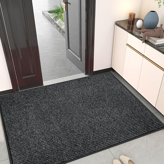 Kuyal Front Door Mat, 3'x5' Indoor Outdoor Entrance Mat, Commercial Floor Mats Inside Outside Entrance, Heavy Duty Durable Welcome, Rubber Backing Non Slip Outdoor Mats for Entryway,Black-DeskLoop Office