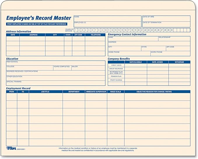 TOPS Employee Record Master File Jacket, 1-1/4 Inch Expandable, 11.75 x 9.5 by TOPSProducts