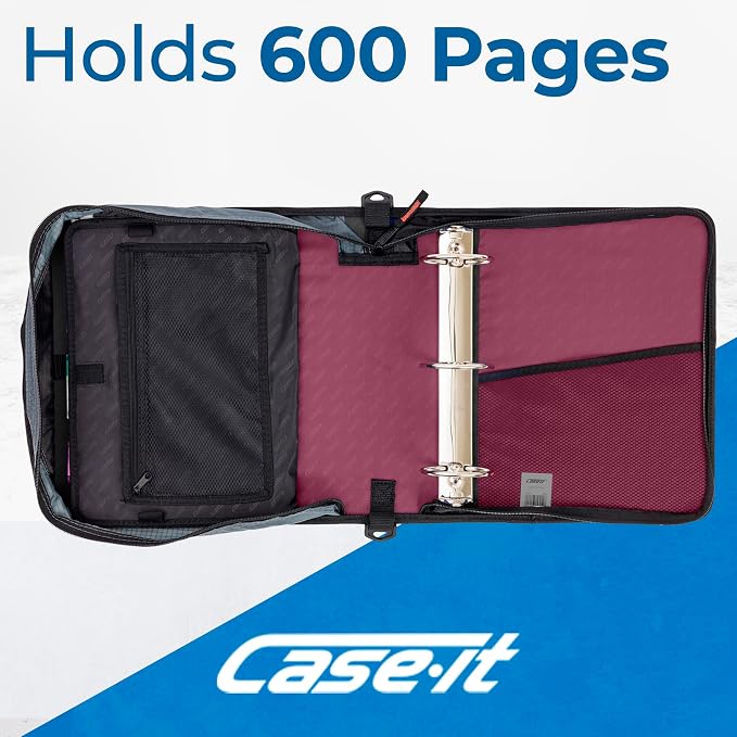 Case-it Mighty Zip Tab School Zipper Binder | 3-Inch O-Rings, 600-Sheet Capacity - Image 3