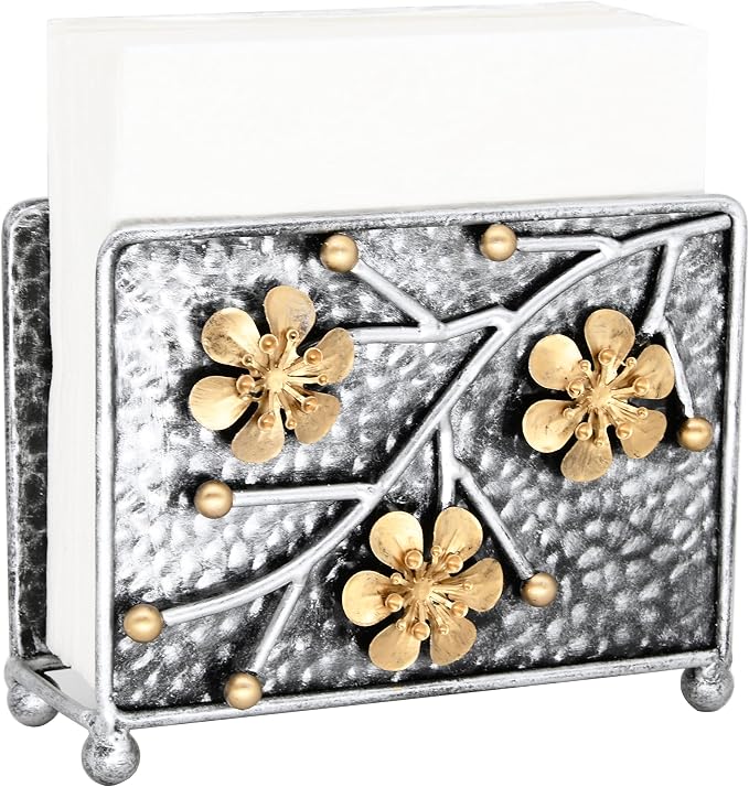OwlGift Sakura Napkin Holder, Cherry Blossom Design Metal Freestanding Tissue by Owlgift