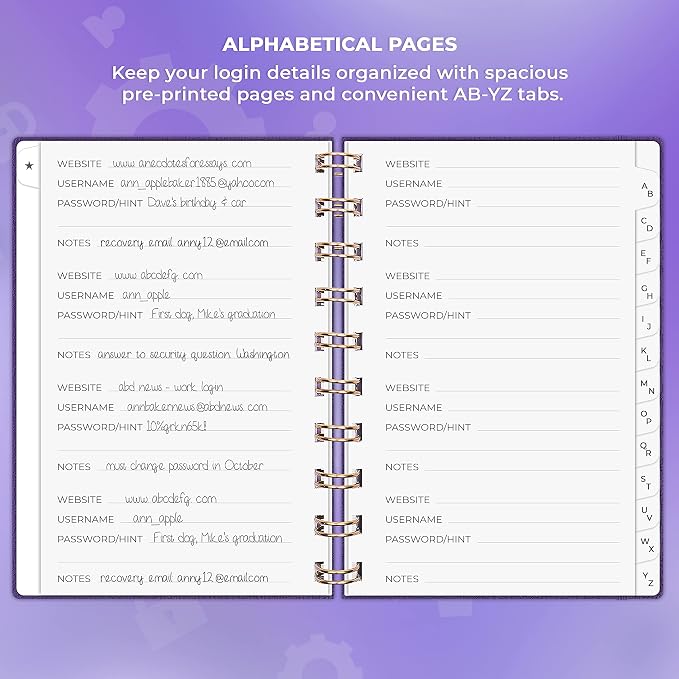Clever Fox Password Book Spiral – Mini Internet Address & Password Organizer - Image 3