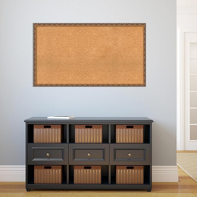 Amanti Art Natural Cork Board for Wall, 26x46 Vision Board with Bronze Frame, Oversize Corkboard Office Decor for Home Organization, Traditional Corkboard Pinboard to Display Items for Home-DeskLoop Office