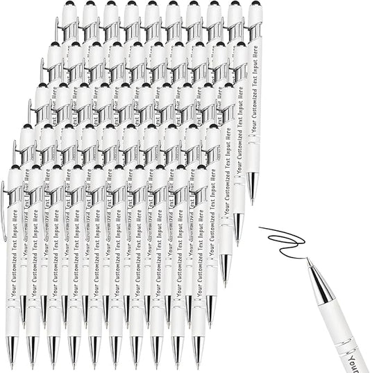 Up to 200 Pcs Personalized Ballpoint Pen Custom Pens Free Engraved Bulk with Name Logo Soft Black Ink Stylus with Touch Metal Office Gift for Anniversaries Graduations Birthdays
