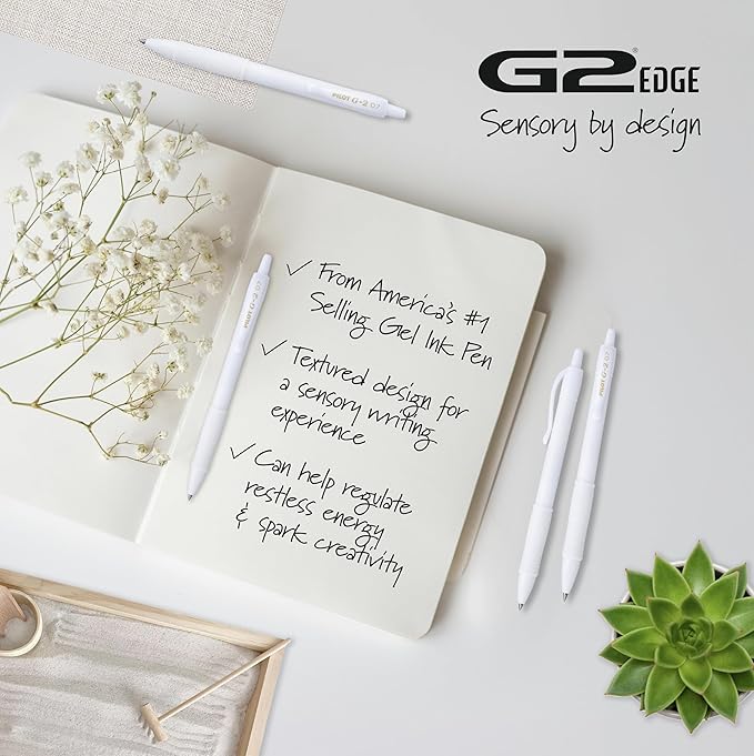 PILOT, G2 Premium Gel Roller Pens, G2 Edge White, Sensory Writing Experience, 12ct box, Fine Point 0.7 mm-DeskLoop Office