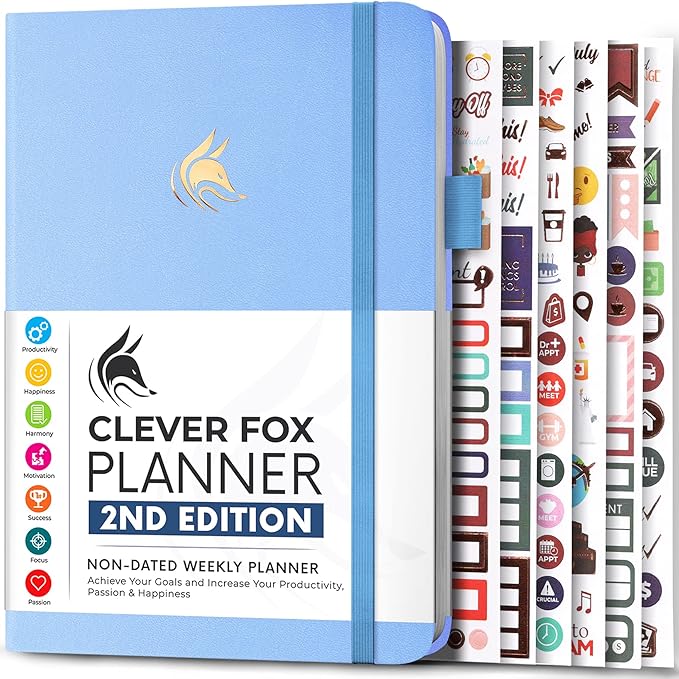 Clever Fox Planner 2nd Edition – Colorful Weekly & Monthly Goal Planner, Time Management & Productivity Organizer, Undated, A5 (Periwinkle)-DeskLoop Office