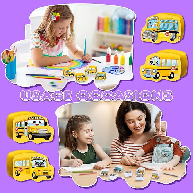 PerKoop 60 Pcs Mini Erasers for Kids Cute School Bus Erasers Bulk Welcome Back to School Gifts for Students Classroom Rewards Prizes Party Favors-DeskLoop Office